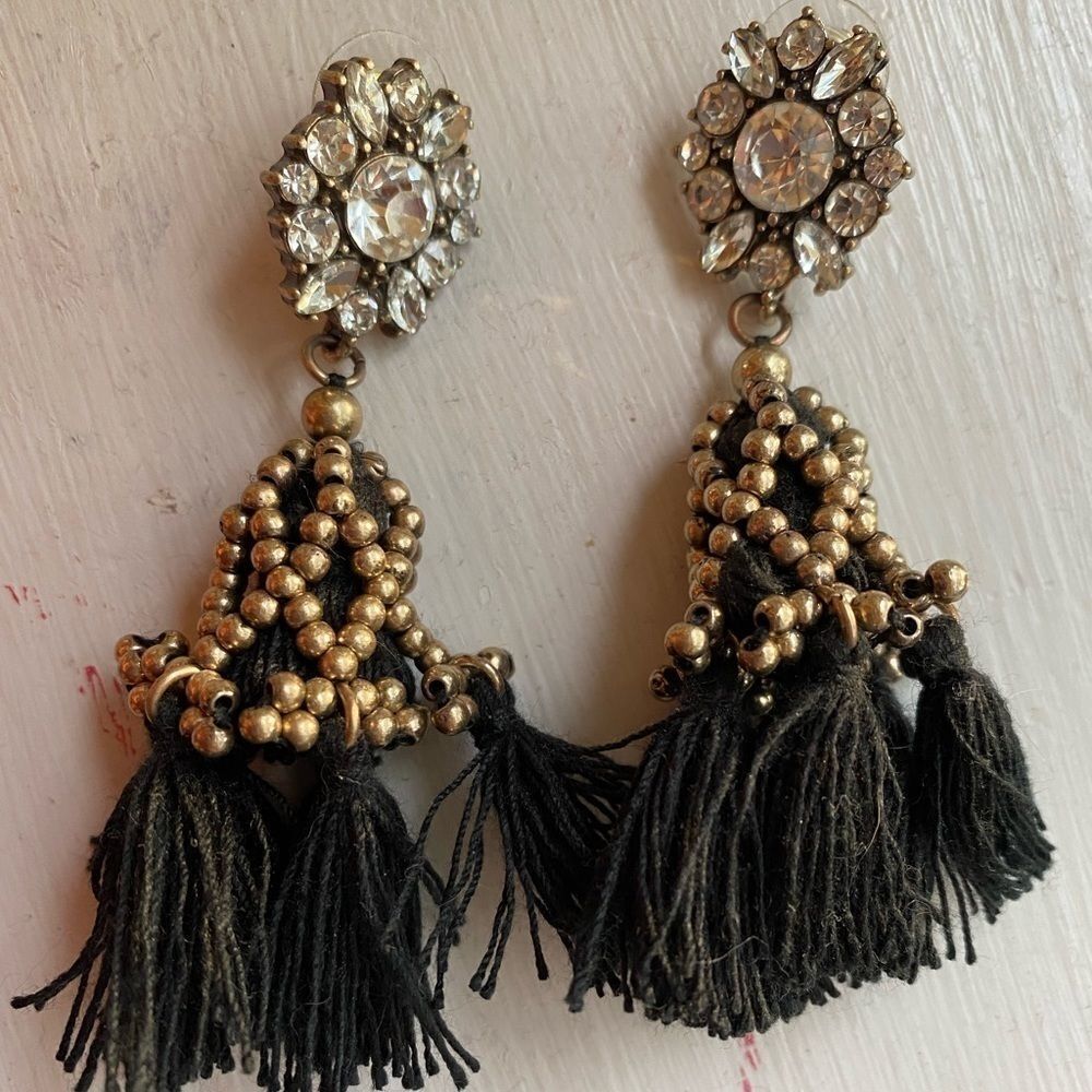 BAUBLEBAR Crystal, gold‎ black tassel boho earrings